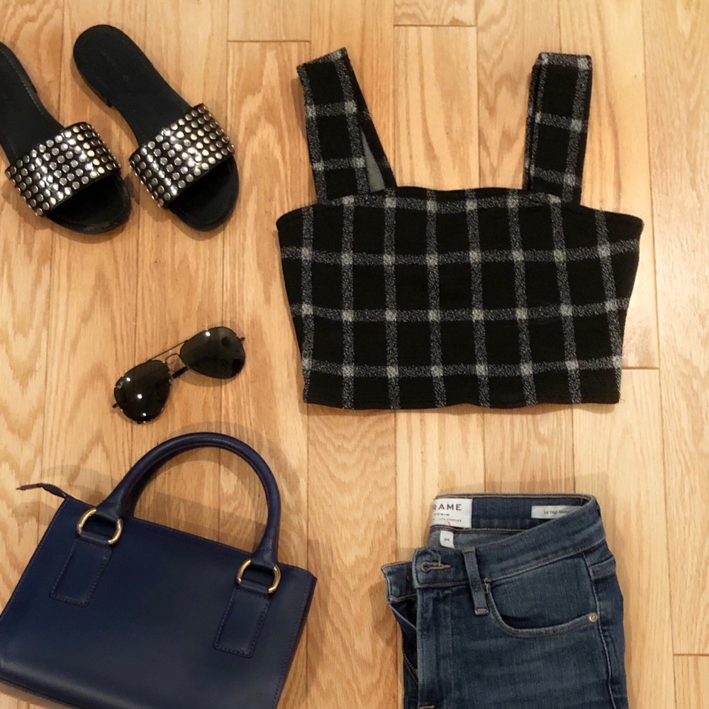 NWT Urban Outfitters Black Plaid Crop Top -Size XS